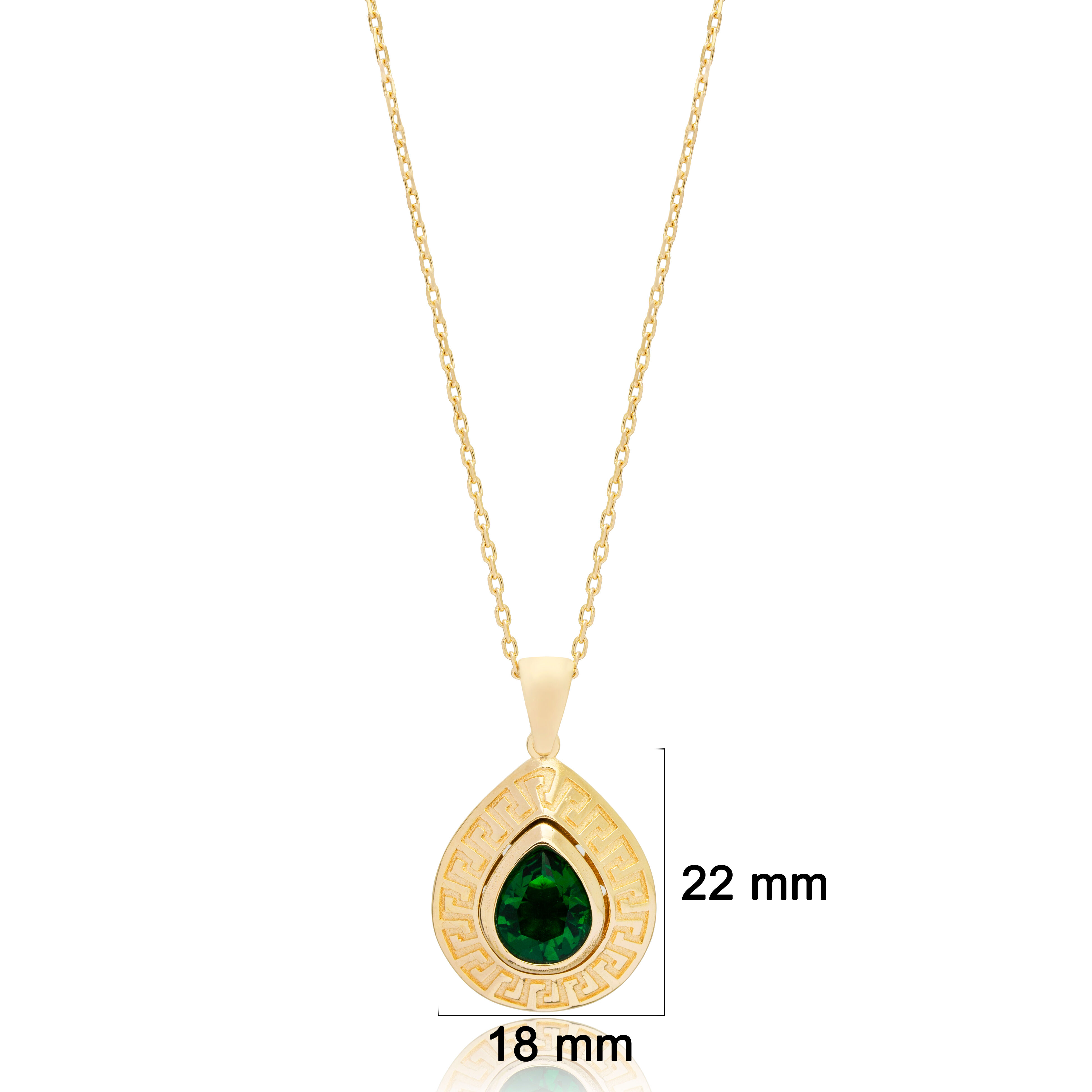 Vintage Drop Shape Emerald Stone Pendant Turkish Handcrafted Wholesale 925 Sterling Silver Jewelry