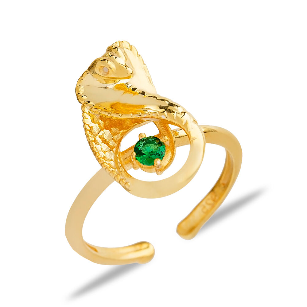 Snake Design Emerald Stone Adjustable Handcrafted Wholesale Ring 925 Sterling Silver Jewelry