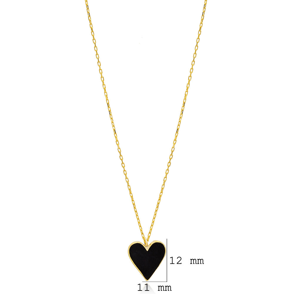 Elegant Heart Shape Black Enamel Charm Pendant Turkish Handcrafted Wholesale 925 Sterling Jewelry