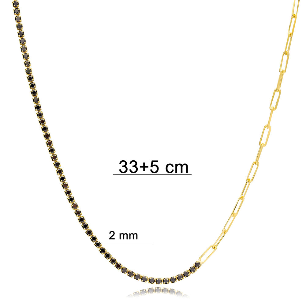 Black Square Zircon Stone Elegant Tennis Chain Necklace Pendant Handcrafted 925 Silver Jewelry