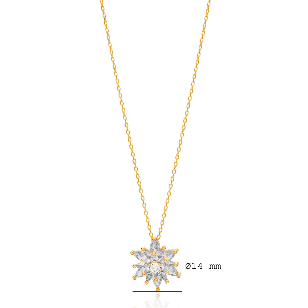 Zircon Stone Unique Flower Design Charm Pendant Necklace 925 Sterling Silver Jewelry
