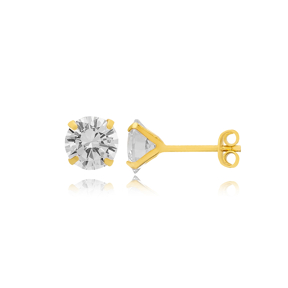 New Design Ø7 mm Shiny Zircon Stone Stud Earrings Turkish Handcrafted 925 Sterling Silver Jewelry