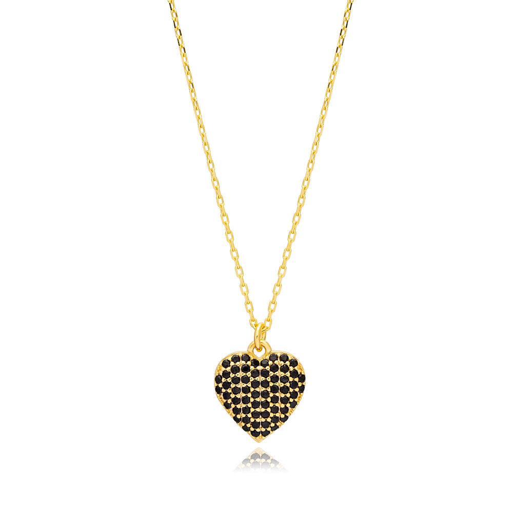 New Fashion Black Zircon Stone Design Heart Shape Charm Pendant 925 Sterling Silver Jewelry