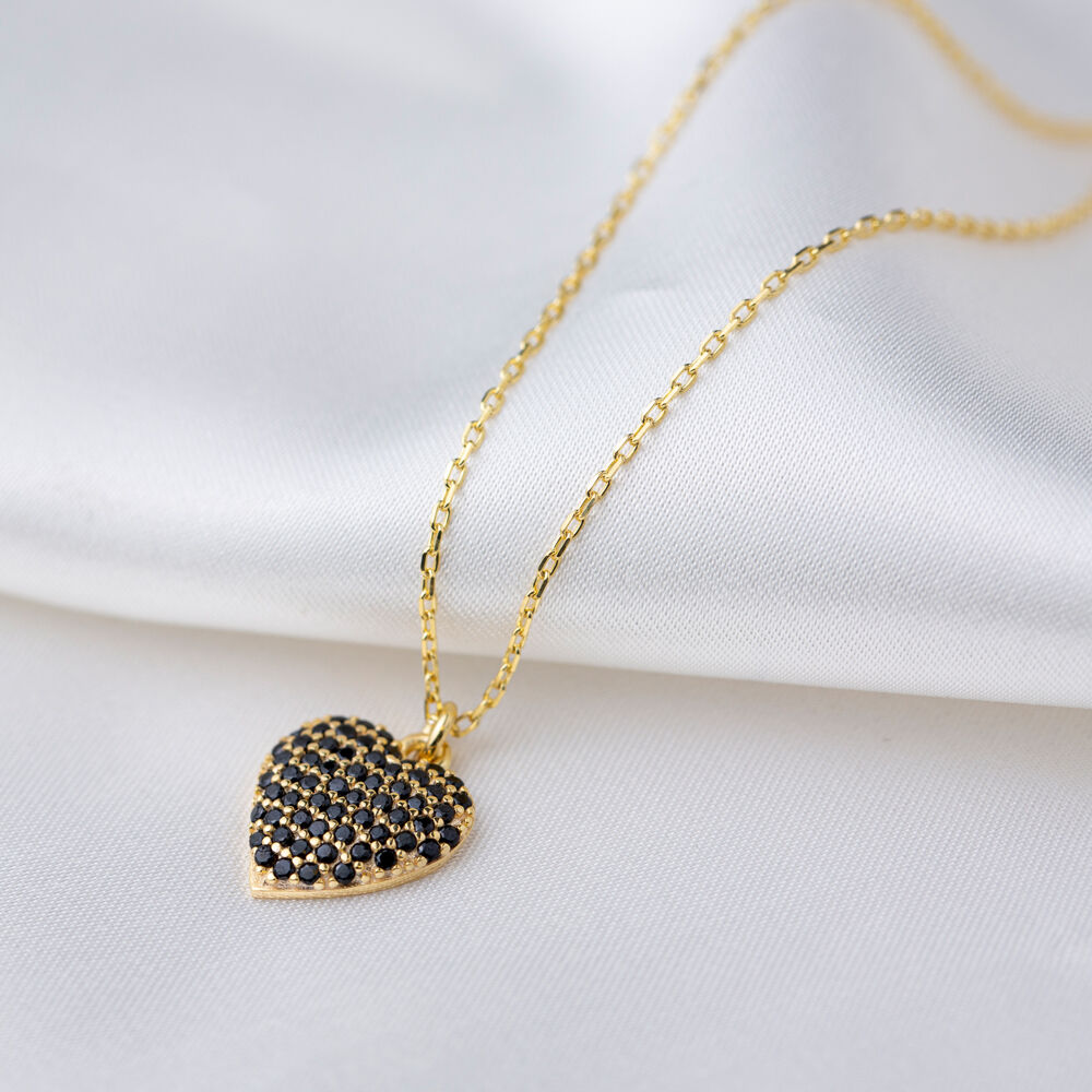 New Fashion Black Zircon Stone Design Heart Shape Charm Pendant 925 Sterling Silver Jewelry