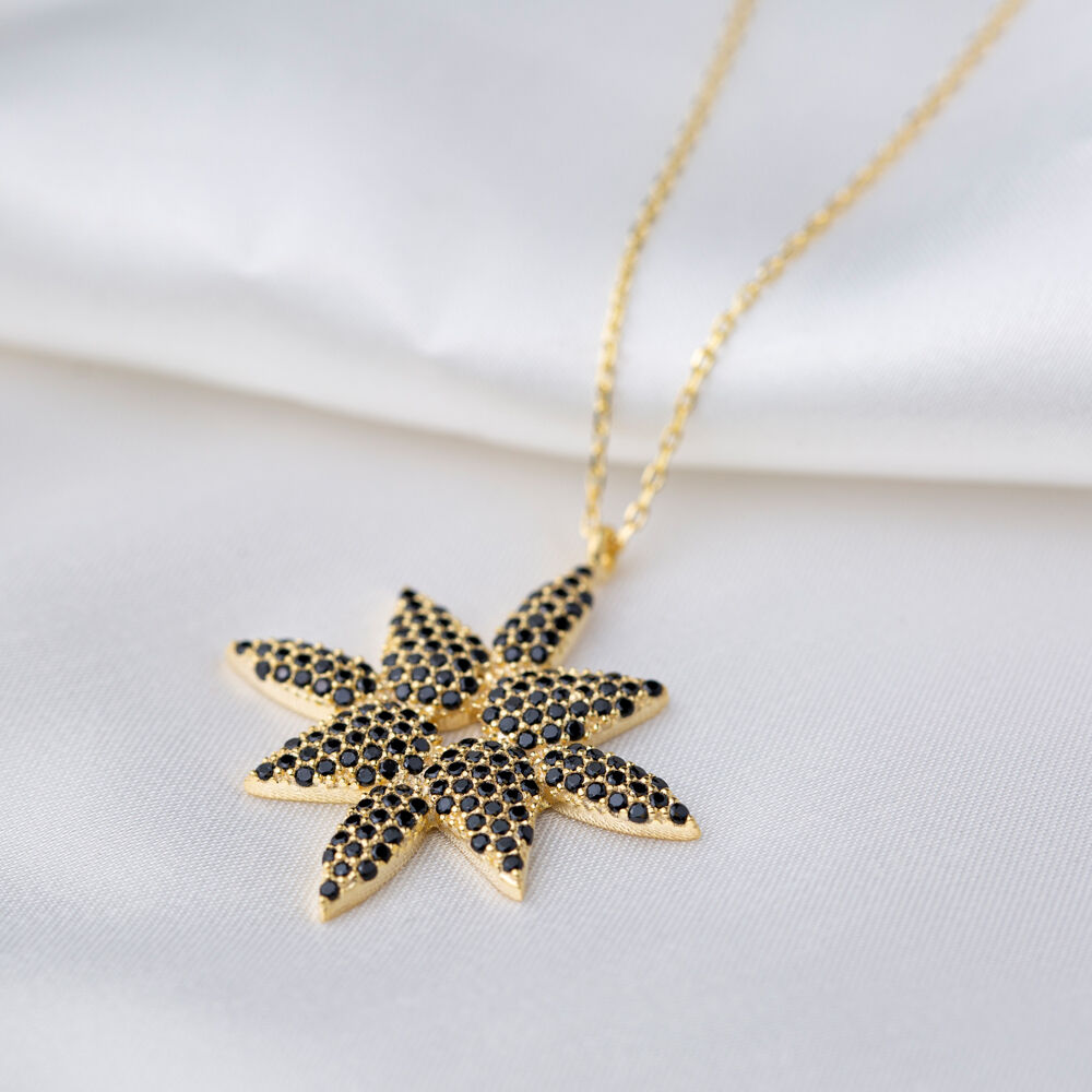 Elegant Black Zircon Stone Design Charm Necklace Wholesale Turkish Handcrafted 925 Silver Jewelry