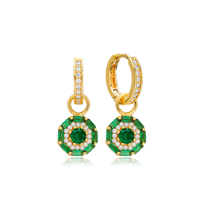 Baguette Dainty Design Emerald Stone Dangle Earring Turkish Wholesale 925 Sterling Silver Jewelry