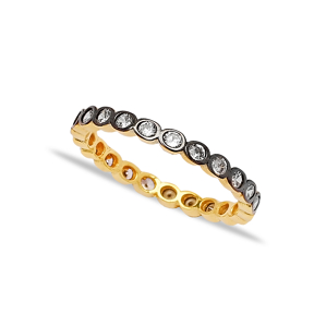 Micro Pave Black Zircon Stone Bar Ring Turkish Handcrafted Wholesale 925 Sterling Silver Jewelry
