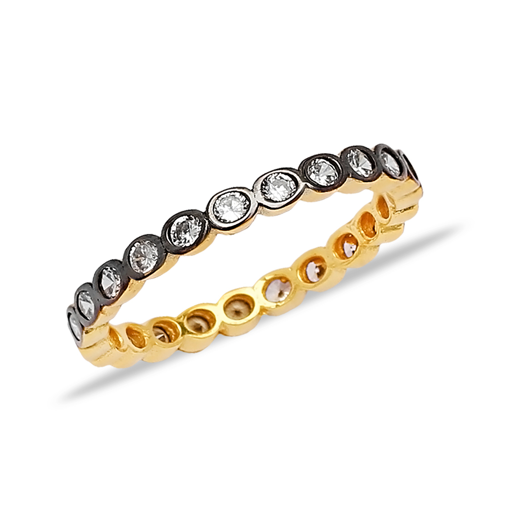 Micro Pave Black Zircon Stone Bar Ring Turkish Handcrafted Wholesale 925 Sterling Silver Jewelry