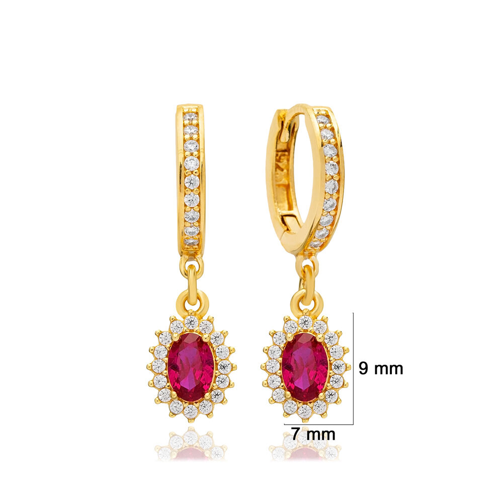 Ruby Stone Dainty Diamond Style Dangle Earring Wholesale Turkish 925 Sterling Silver Jewelry