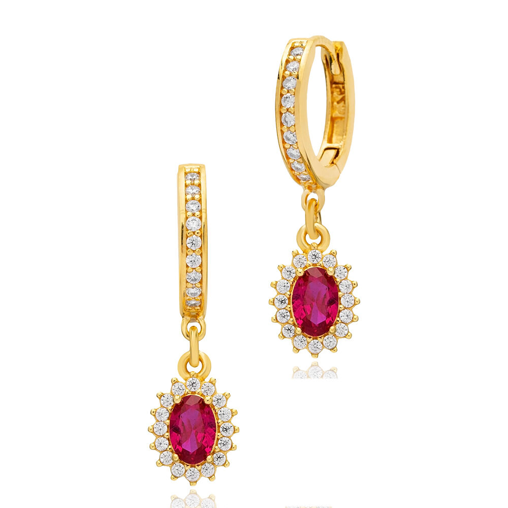 Ruby Stone Dainty Diamond Style Dangle Earring Wholesale Turkish 925 Sterling Silver Jewelry