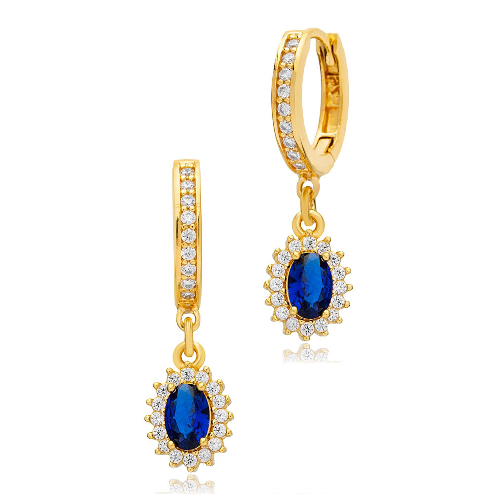 Sapphire Stone Dainty Diamond Style Dangle Earring Wholesale Turkish 925 Sterling Silver Jewelry