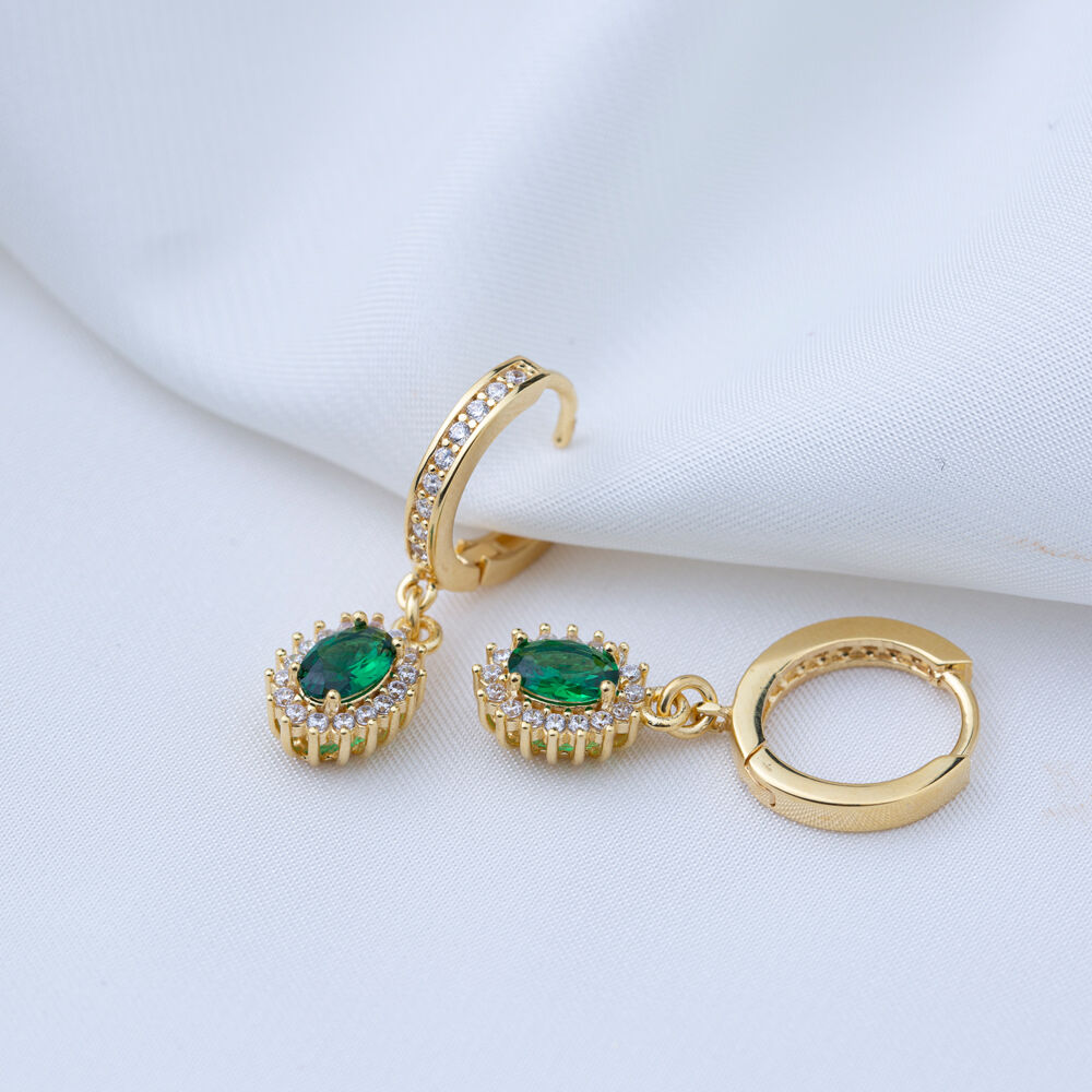 Emerald Stone Elegant Diamond Style Dangle Earring Turkish Wholesale 925 Sterling Silver Jewelry