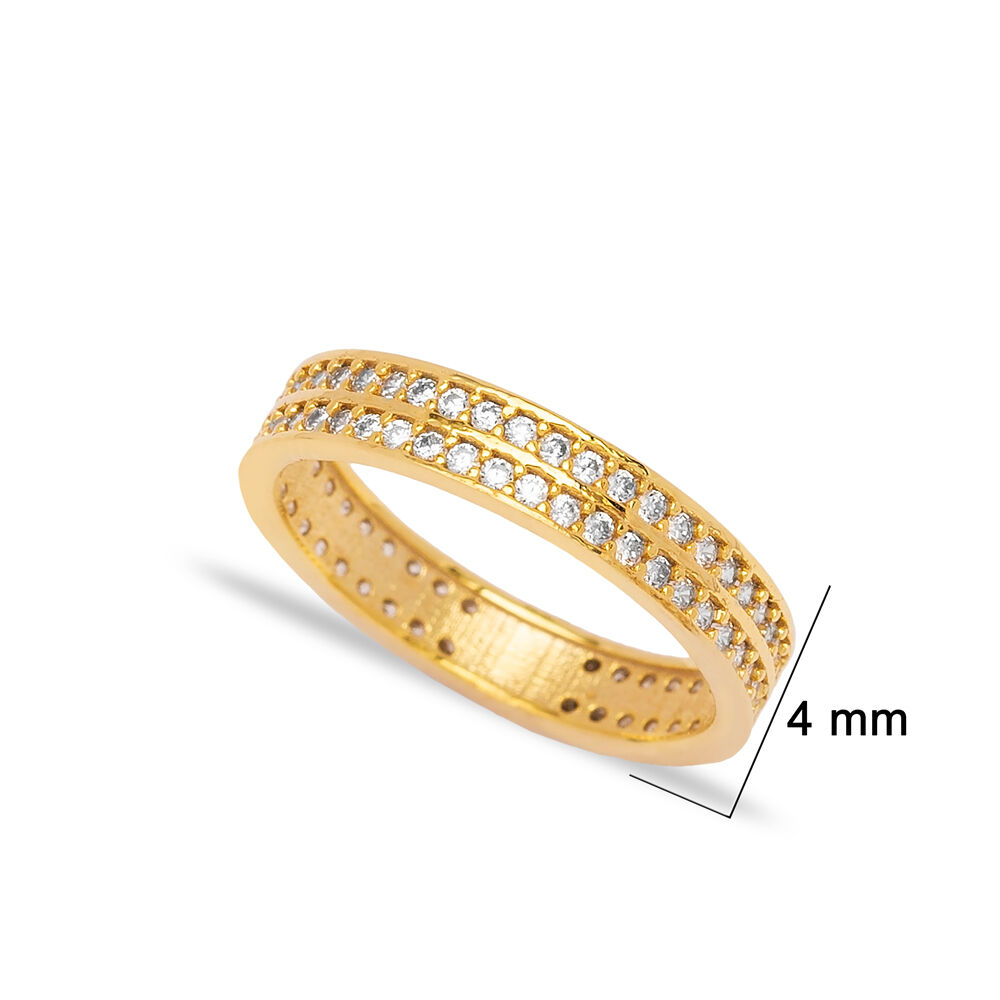 Double Row Design Zircon Stone Woman Ring 925 Sterling Silver Jewelry