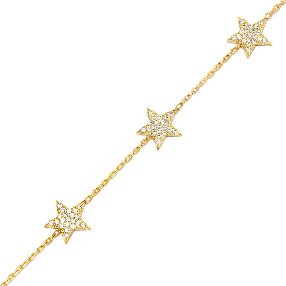 10mm Star Design Clear Zircon Stone Charm Woman Bracelet 925 Sterling Silver Jewelry