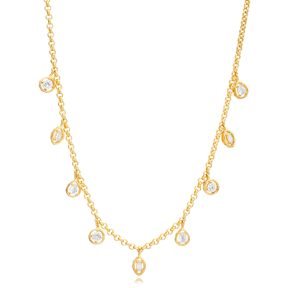 Rolo Doc Chain Zircon Stone Shaker Necklace Woman Pendant 925 Sterling Silver Jewelry