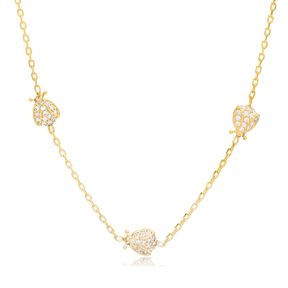 Ladybug Design Zircon Stone Animal Shaker Necklace Woman Pendant 925 Sterling Silver Jewelry