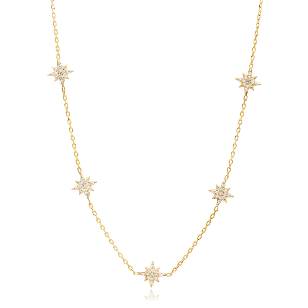 North Star Design Zircon Stone Shaker Necklace Woman Pendant 925 Sterling Silver Jewelry