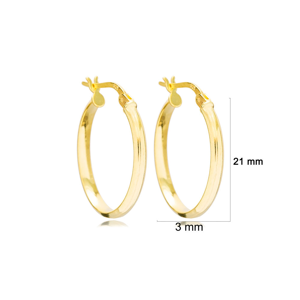 New Trend 21 mm Plain Popular Hoop Earrings Handmade Wholesale Turkish 925 Sterling Silver Jewelry