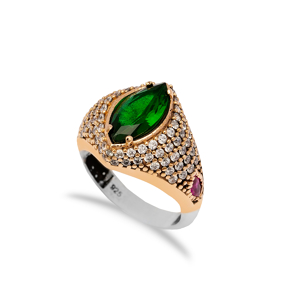 Marquise Shape Emerald Stone Authentic Unisex Rings 925 Sterling Silver Jewelry
