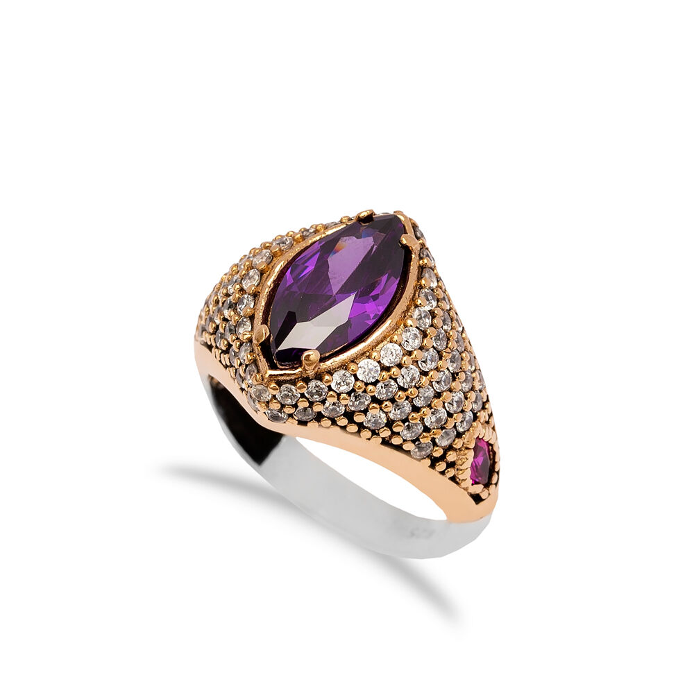 Marquise Shape Amethyst Stone Authentic Woman Rings 925 Sterling Silver Jewelry