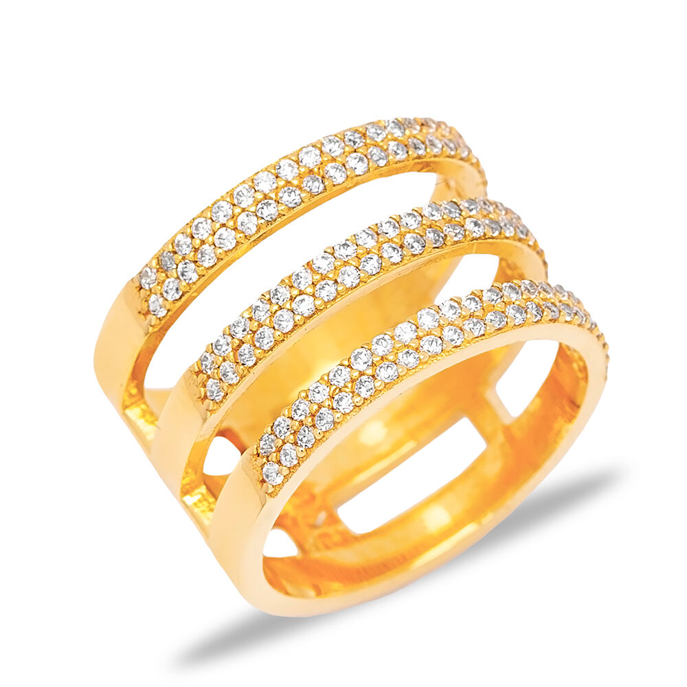Triple Pave Zircon Stone Band Ring Wholesale Turkish Handcrafted 925 Sterling Silver Jewelry