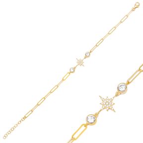 North Star Design Shiny Zircon Stone Design Charm Bracelet 925 Sterling Silver Jewelry
