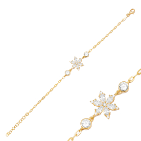 Marquise Cut Zircon Stone Flower Design Charm Bracelet 925 Sterling Silver Jewelry