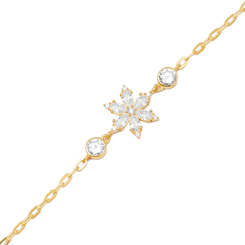Marquise Cut Zircon Stone Flower Design Charm Bracelet 925 Sterling Silver Jewelry