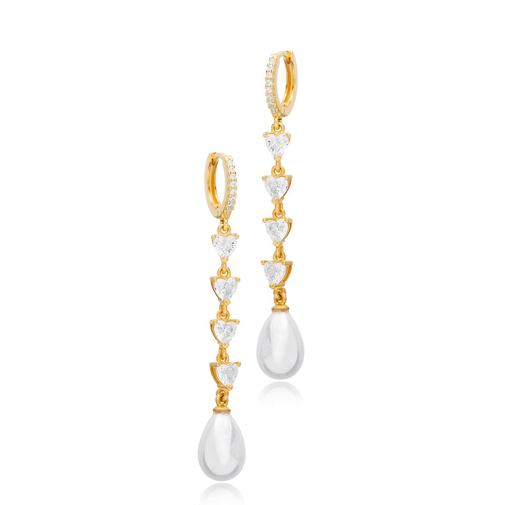 Elegant Pearl Design For Women Long Chain Earrings Wholesale Turkish Handmade 925 Sterling Silver Jewelry