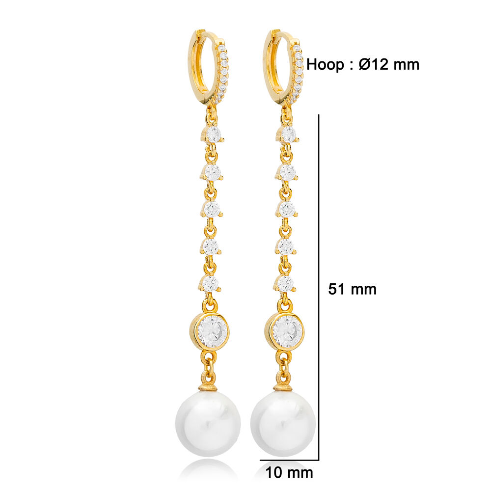 Dainty Pearl of Majorca Long Earrings For Women Turkish Handmade Wholesale 925 Sterling Silver Jewelry