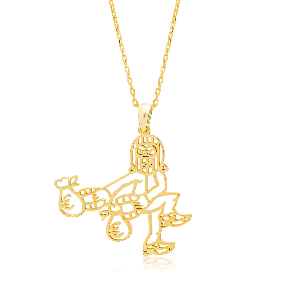 The Money Thief Funny Charm Necklace Turkish Handmade Wholesale 925 Sterling Silver Jewellery