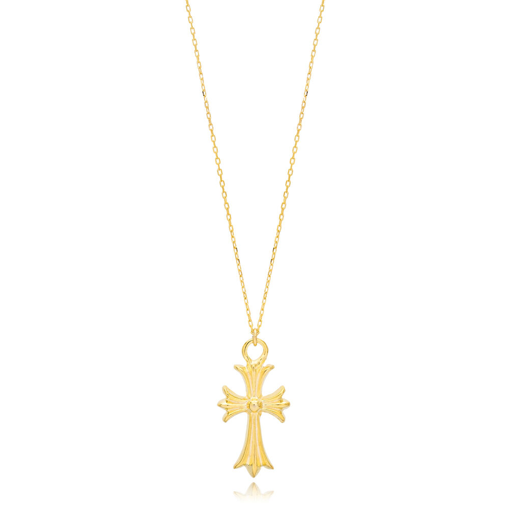 Plain Cross Design Charm Necklace Handcrafted Wholesale Turkish 925 Sterling Silver Jewelry