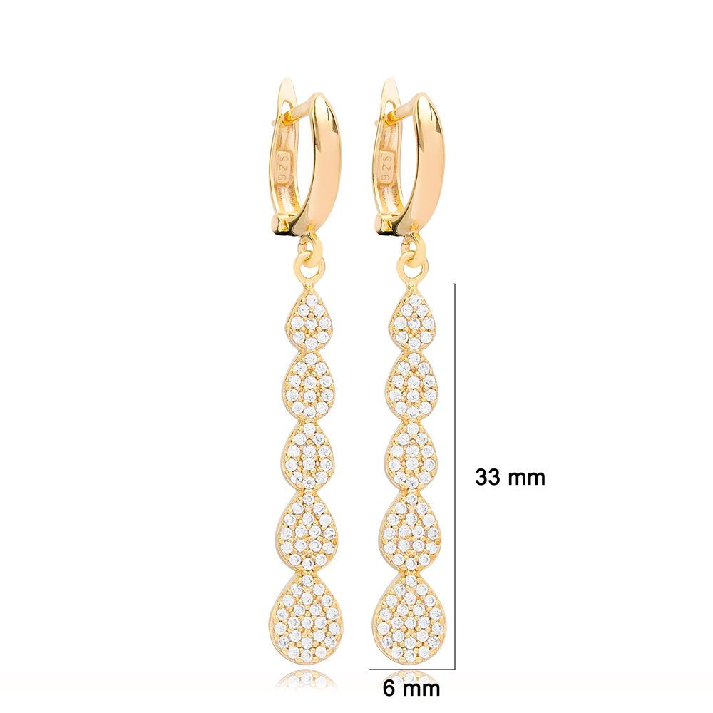 Drop Pear Design Dangle Clip On Long Earrings Turkish Wholesale Handmade Sterling Silver Jewelry