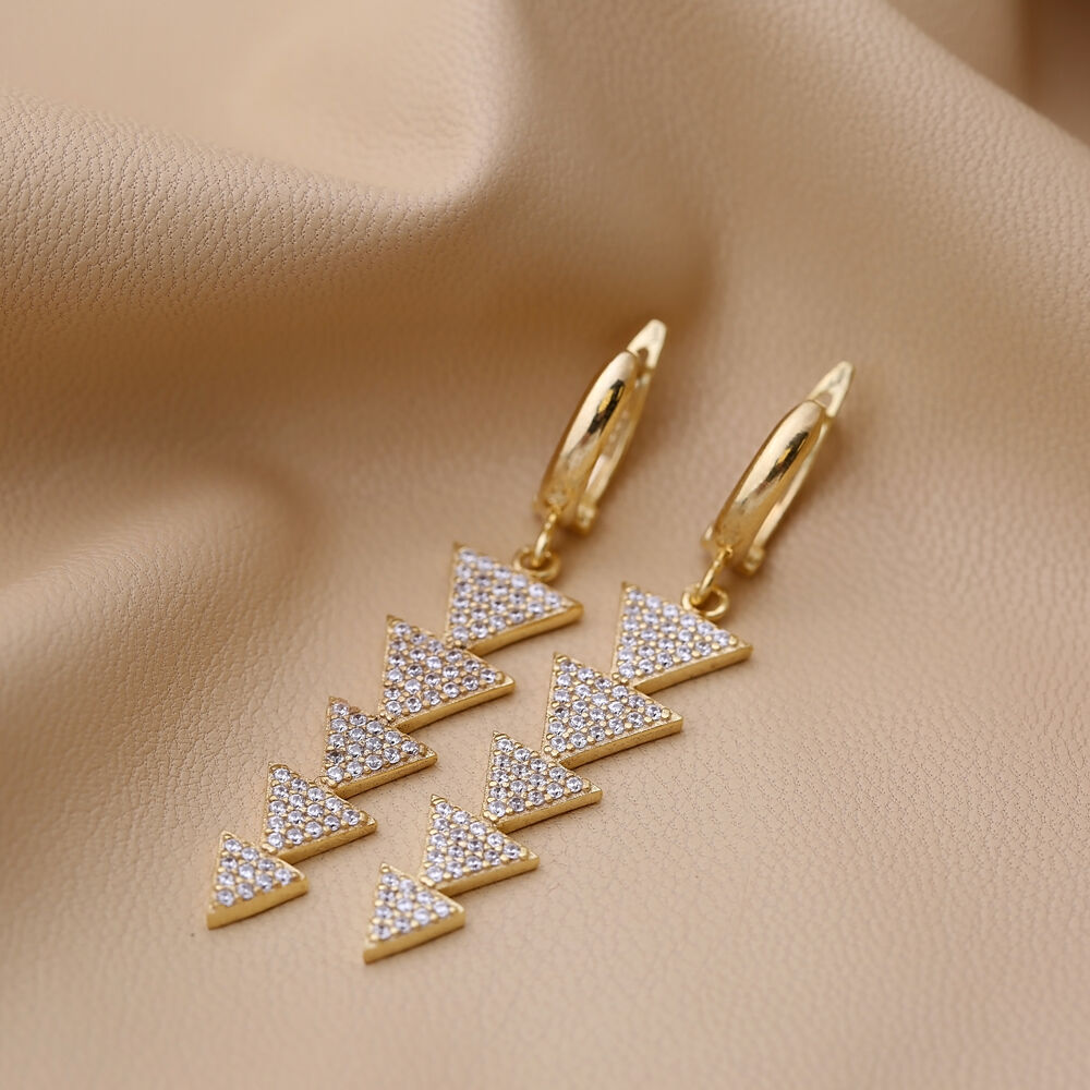 Geometric Triangle Shape Dangle Clip On Long Earrings Turkish Wholesale Handmade Sterling Silver Jewelry