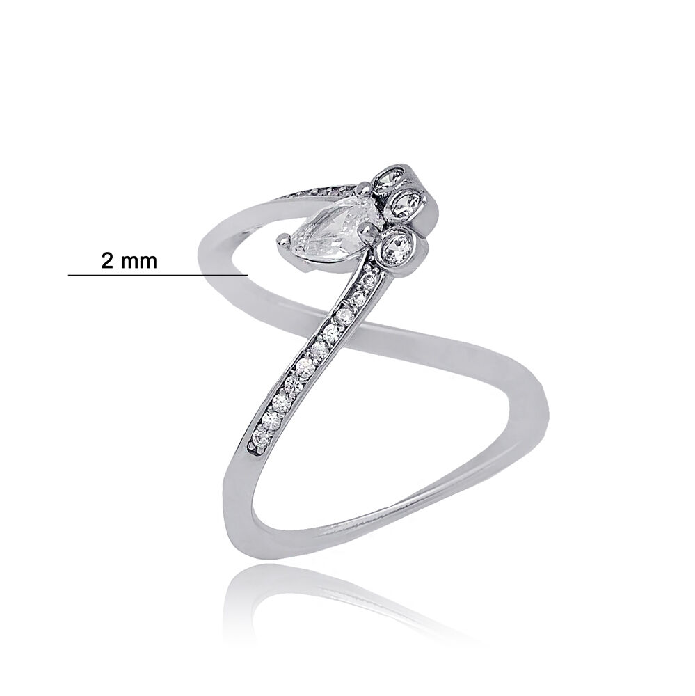 Dainty Clear Zircon Stone V Design Cluster Ring Wholesale 925 Sterling Silver Jewelry