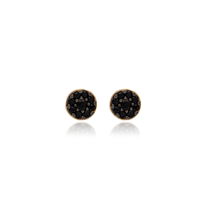 Black Zircon Stone Tiny Round Shape Stud Earrings 925 Sterling Silver Jewelry