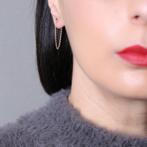 Minimalist Style Tiny Black Zircon Stone Chain Stud Long Earrings Turkish 925 Sterling Silver Jewelry