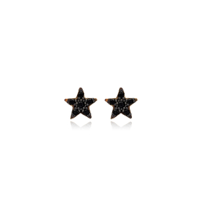 Tiny Star Shape Black Zircon Stone Stud Earrings Turkish 925 Sterling Silver Jewelry