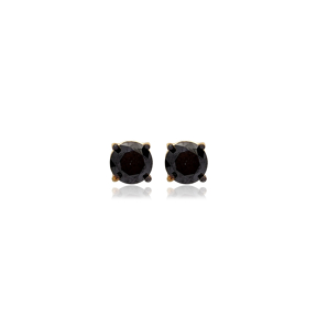 Black Zircon Stone Round Design Stud Earrings Wholesale Turkish 925 Sterling Silver Jewelry
