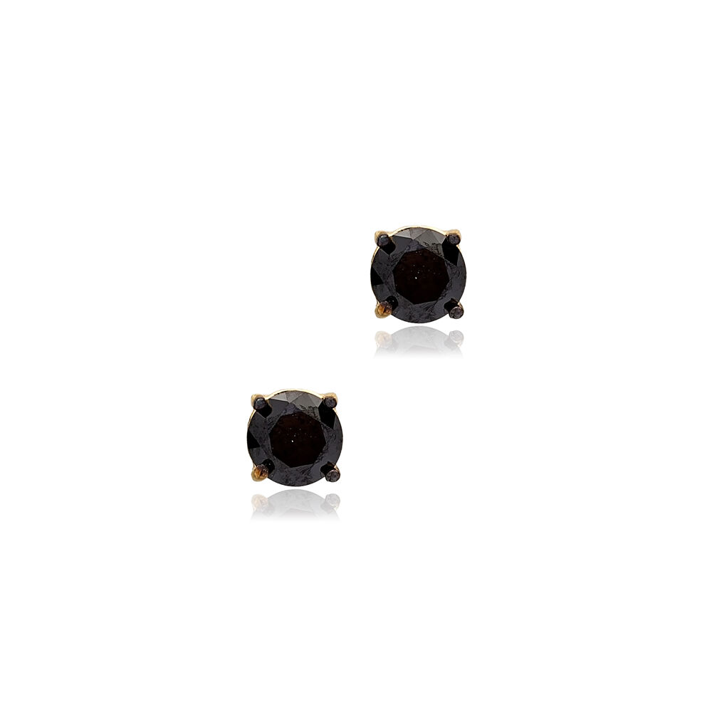 Black Zircon Stone Round Design Stud Earrings Wholesale Turkish 925 Sterling Silver Jewelry