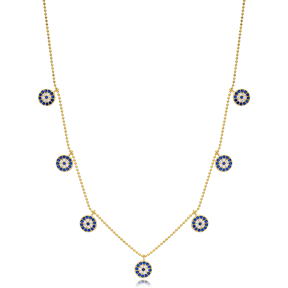 Sapphire Minimalist Evil Eye Design Turkish Wholesale Handcrafted 925 Silver Necklace