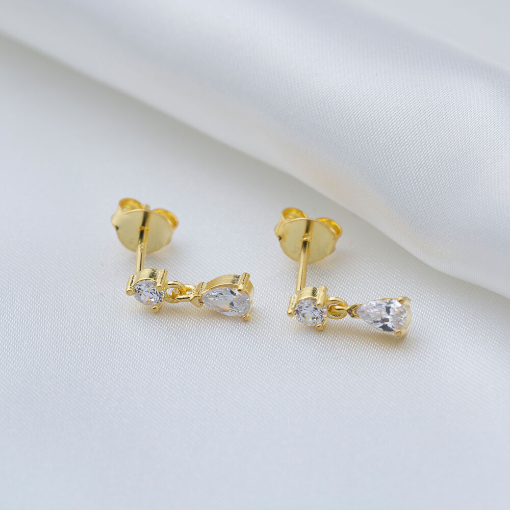 Zircon Stone Pear Shape Drop Minimalist Stud Earrings Handmade 925 Sterling Silver Jewelry
