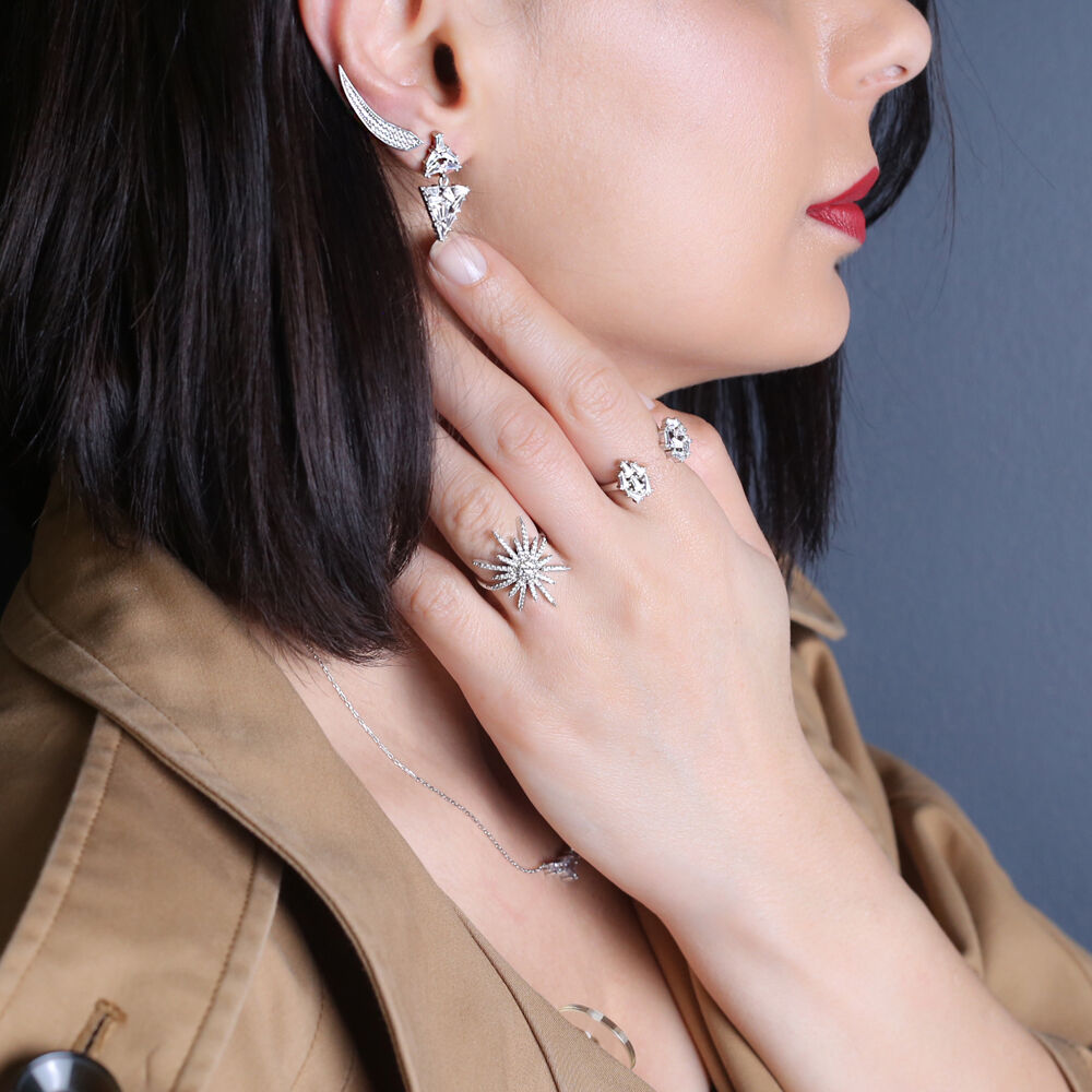Elegant Ear Cuff Zircon Stone Earring Turkish Wholesale Handcrafted 925 Silver Jewelry