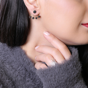 Minimalist Design Black Zircon Stone Ear Jackets Woman Earrings Turkish Wholesale 925 Sterling Silver Jewelry For Woman