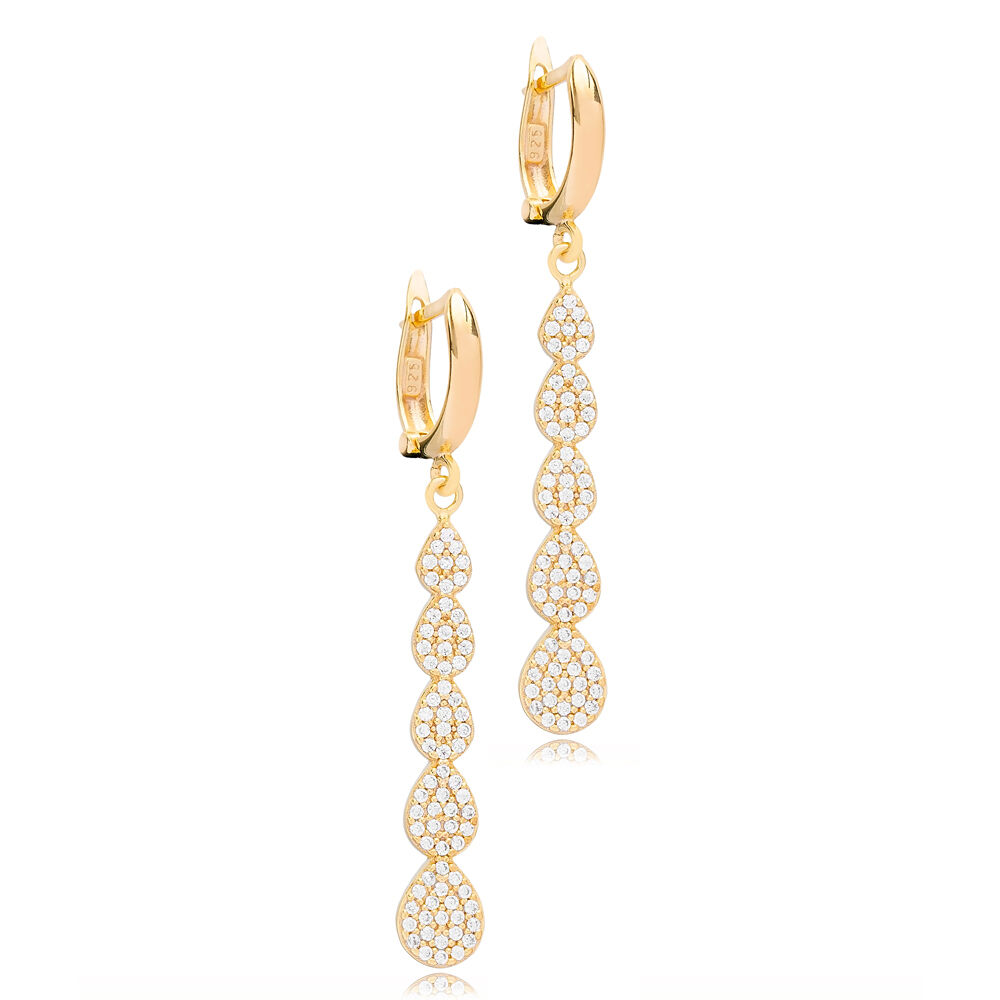 Drop Pear Shape Dangle Clip On Long Earrings Turkish Wholesale Handmade Sterling Silver Jewelry