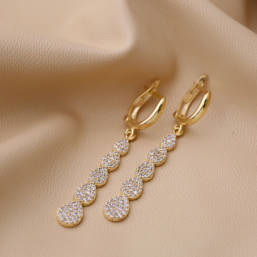 Drop Pear Design Dangle Clip On Long Earrings Turkish Wholesale Handmade Sterling Silver Jewelry