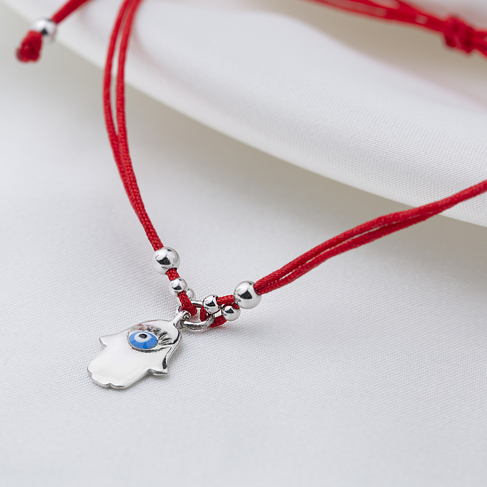 Red String Hamsa Design Handmade Adjustable Turkish Wholesale Silver Knitting Bracelet