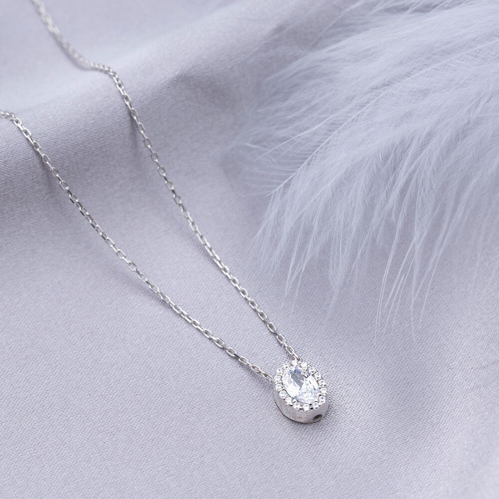 Elegant CZ Stone Oval Design Charm Pendant Turkish Wholesale 925 Sterling Silver Jewelry