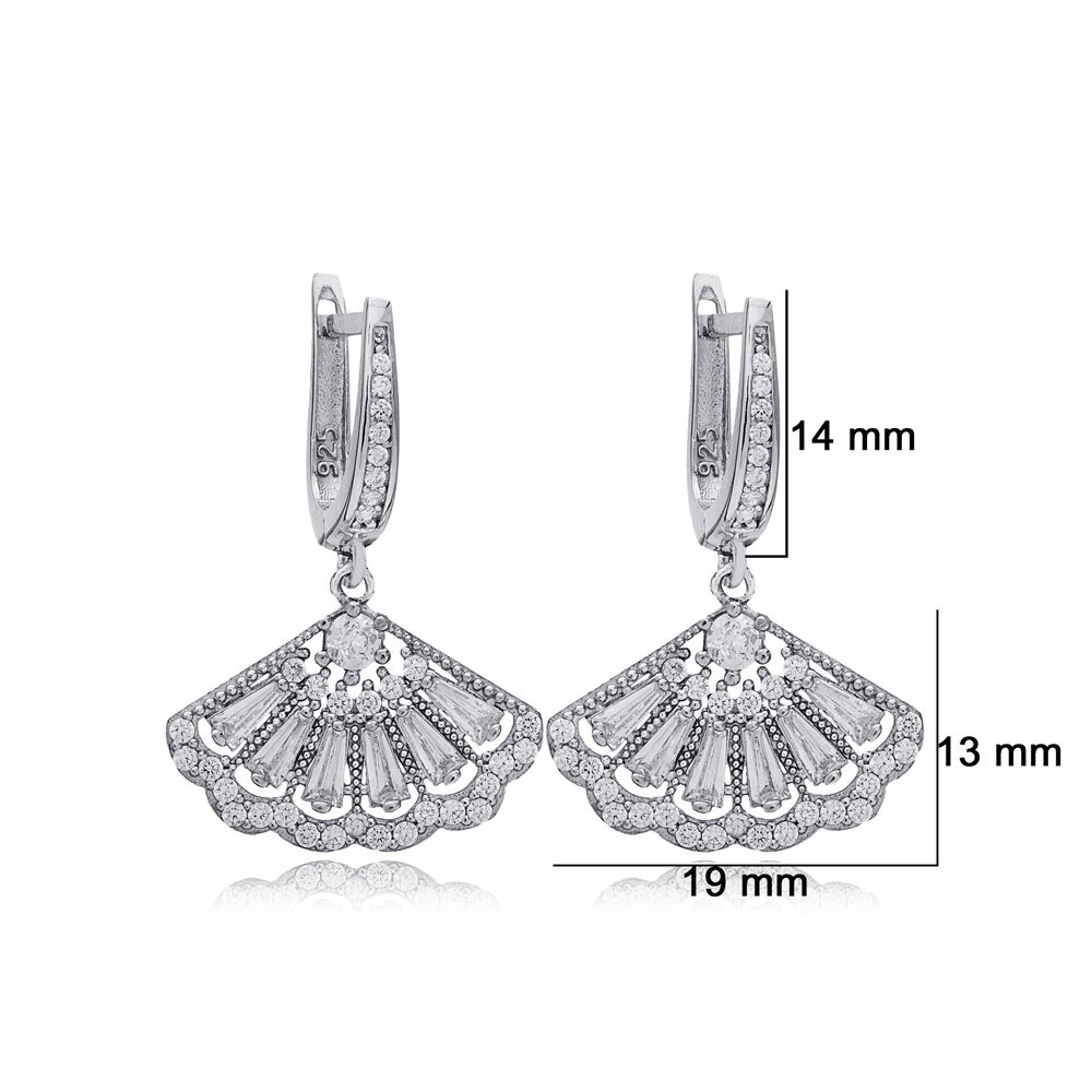 Seashell Design Shiny Tapered Baguette Stone Dangle Earrings For Woman 925 Sterling Silver Jewelry