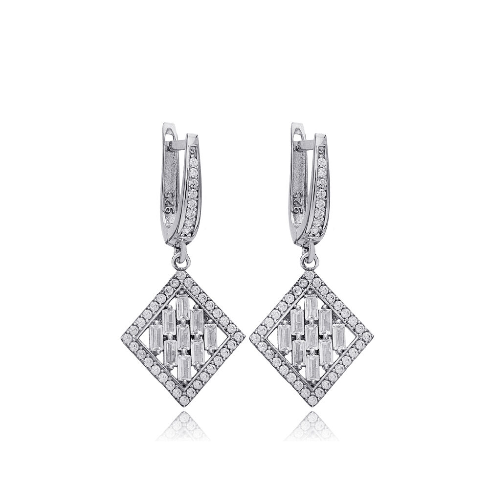 Geometric Shape Baguette Zircon Stone Dangle Earrings For Woman 925 Sterling Silver Jewelry
